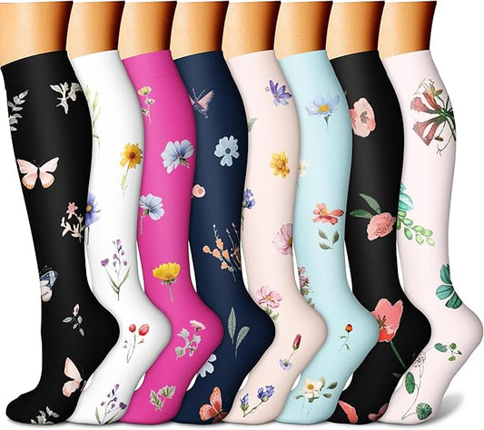 CHARMKING Compression Socks for Women & Men Circulation (8 Pairs) 15-20 mmHg is Best Support for Athletic Running,Cycling