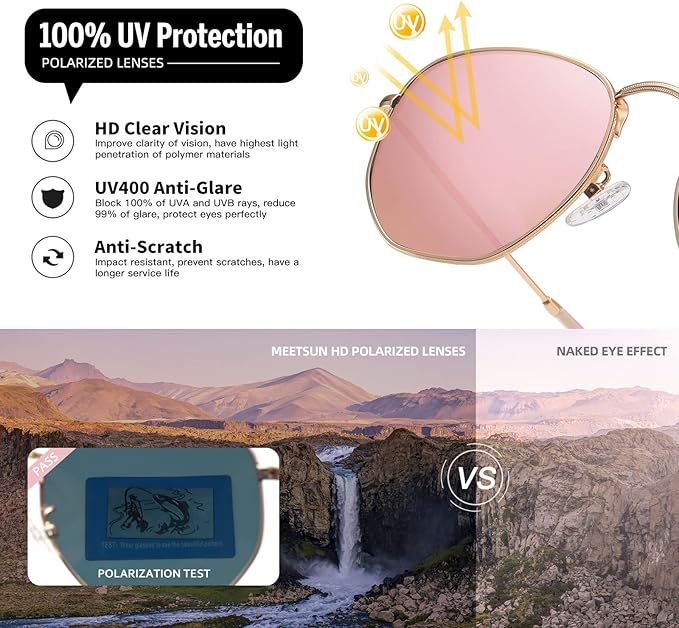 MEETSUN Polarized Hexagon Sunglasses for Women Men Polygon Square Sun Glasses UV400 Protection Metal Frame