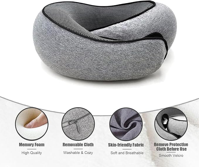 RURING Travel Pillows for Airplanes, Travel Neck Pillow Travel Pillow, Neck Pillow Airplane Memory Foam 360 Degree Support Stowable Pillows for Airplanes Offices and Cars 2PCS (Dark Gray)