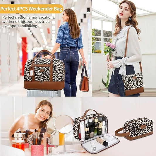 Wogarl Weekender Bags for Women Large Canvas Overnight Bag Travel Duffel Bags Carry on Shoulder Weekend Bag with Shoe Compartment for Travel Night Flight Daily Use