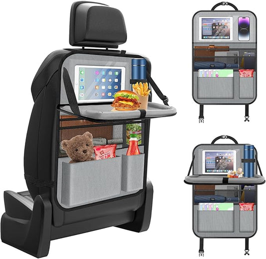 Car Backseat Organizer with table Tray, 9 Storage Pockets Backseat Car Organizer with Tablet Holder, Back seat Organizer for Kids Road Trip Essentials Travel (1Pack)