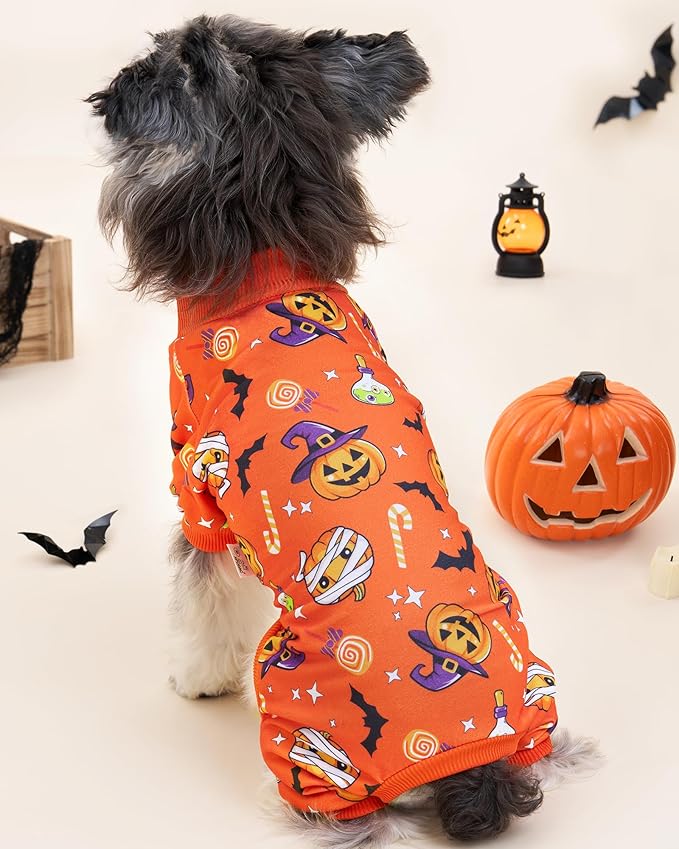 XPUDAC 4 Pack Halloween Dog Pajamas, Funny Ghost Halloween Costumes for Dogs, Soft Strechy Doggy Clothes for Small Medium Dogs Boy Girl, Pet Apparel, XL
