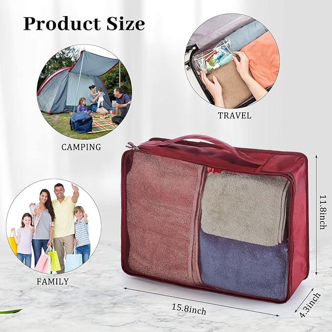 Woanger 24 Pcs Large Packing Cubes High Capacity Luggage Organizers Reusable Mesh Packing Bags for Travel Hiking(Multicolor)