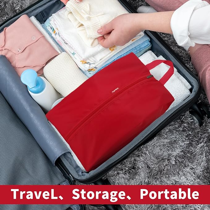 6pcs Portable Shoe Organizer, Travel Pouches with Zipper, Golf Shoe Bags, Clothes Bags, Soccer Cleats Bag Shoe Pouch for Gym, Waterproof, Odor-Resistant (Red)