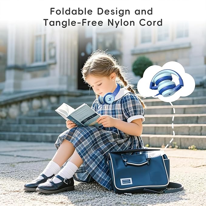 Kids Wired Headphones for Kids with Microphone, 85/94dB Volume Limiter Headphones for Girls Boys, Light Blue