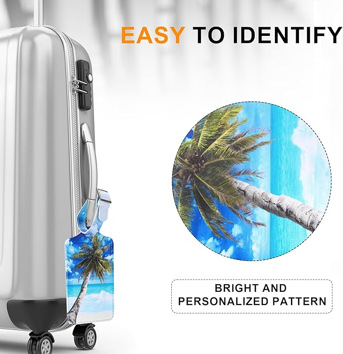 4 Pack Luggage Tag for Suitcases TSA Approved, Leather Suitcase Tags Identifiers, Cute Bag Name Travel Tags ID Labels for Women Men Cruise Airport Luggage Travel Essentials by Sodsay