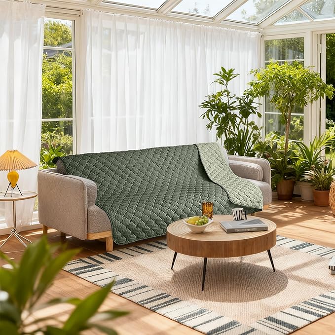 gogobunny 100% Double Sided Waterproof Dog Blanket Soft Pet Bed Cover Reversible Protect Furniture Couch Sofa Car for Puppy Large Dog Cat (Dark Olive/Light Olive, 82x102 Inch (Pack of 1))