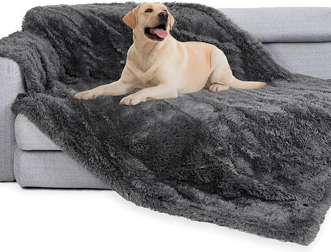 gogobunny Waterproof Dog Blanket for Large Dogs, Cats, Puppy, Reversible Faux Fur Pet Throw Blanket, Washable, Calming Furniture Protection for Sofa Bed (50x60 Inch (Pack of 1), Grey)