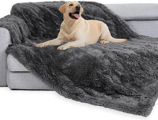 gogobunny Waterproof Dog Blanket for Large Dogs, Cats, Puppy, Reversible Faux Fur Pet Throw Blanket, Washable, Calming Furniture Protection for Sofa Bed (50x60 Inch (Pack of 1), Grey)