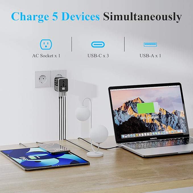 Minthouz Universal Travel Adapter, International 35W Power Adapter GaN PD Fast Charger with 2 USB-C PD & 2 USB-A Ports, All-in-One Portable AC Worldwide Power Converter Plug for USA EU UK AUS and More