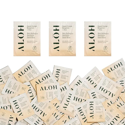 ALŌH Skin - Softening Sanitizing Hand Wipes – Sweet Orange Bergamot - 1 Box of 500ct Individually Wrapped Wipes