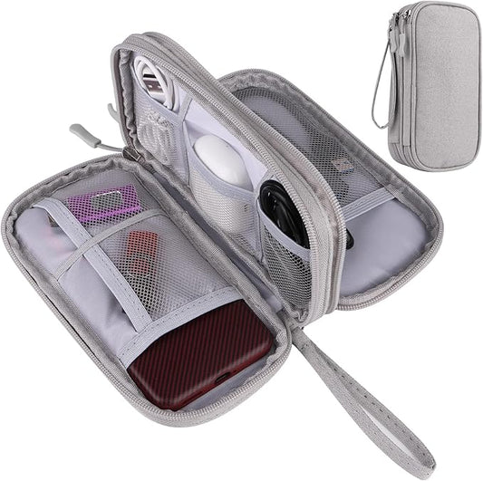 JIAKAI Travel Cable Organizer - Electronics Accessories Bag, Universal Electronic Organizer for Cables, Chargers, Phones (Double Layer - Grey)