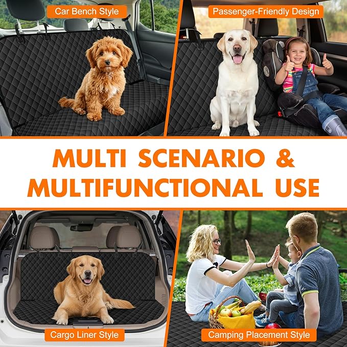 Backseat Cover for Dogs, Waterproof and Non-Slip Pet Bench Seat Covers, Car Seat Protector for Back Seat, Universal Size Rear Car Seat Cover Fits Cars, Trucks and SUVs, L-Carbon Black