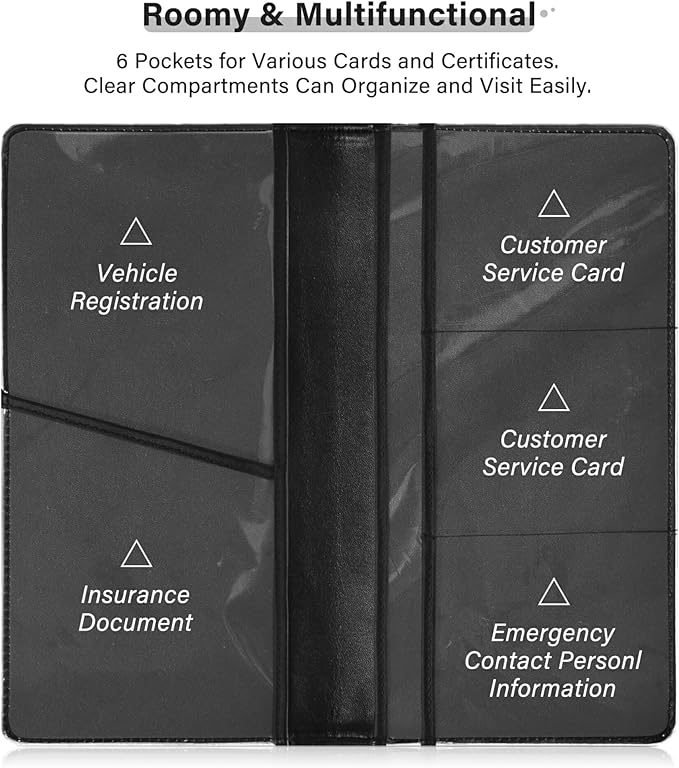 linqin Car Registration and Insurance Card Holder, Web Black Glove Box Organizer Card Document Wallet