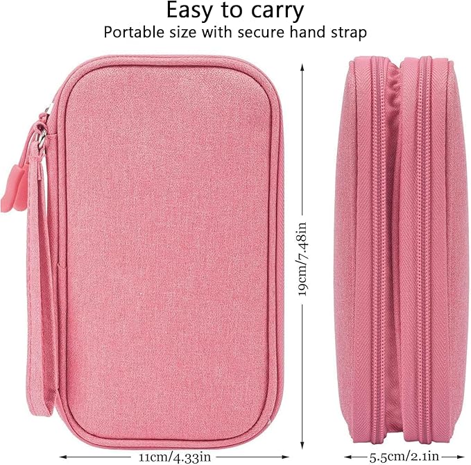 Portable Waterproof Double Layers Travel Cable Organizer Pouch Electronic Accessories Carry Case All-in-One Storage Bag for Cord, Charger, Phone, Earphone, Pink