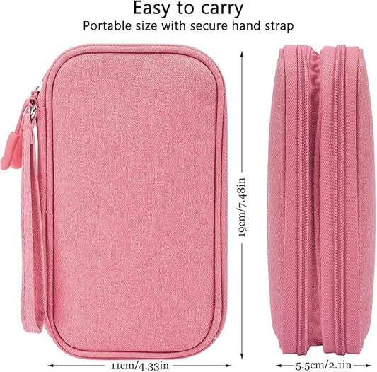 Portable Waterproof Double Layers Travel Cable Organizer Pouch Electronic Accessories Carry Case All-in-One Storage Bag for Cord, Charger, Phone, Earphone, Pink
