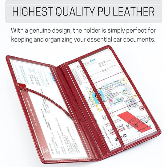 CANOPUS Car Registration and Insurance Holder, PU Leather Card Holder, Vehicle Glove Box Organizer for Auto, SUV, Truck, Red