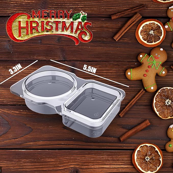 VOUKEN Double Compartment Condiment Container with Lid Double Compartment Snack Containers Double Compartment Snack Containers for to-go Sauce, Sampling, Travel Snack (Transparent 20PCS)