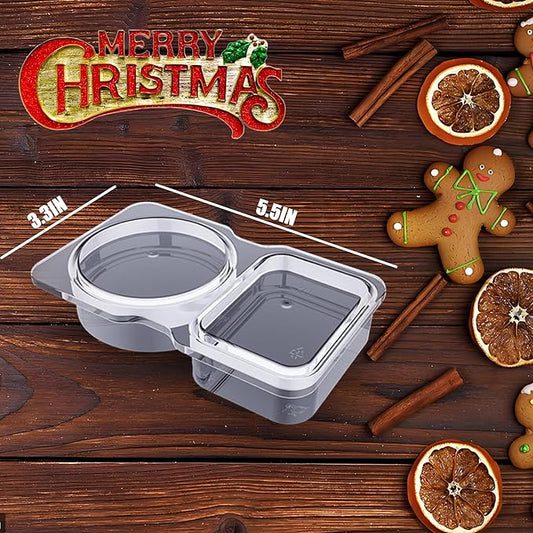 VOUKEN Double Compartment Condiment Container with Lid Double Compartment Snack Containers Double Compartment Snack Containers for to-go Sauce, Sampling, Travel Snack (Transparent 20PCS)