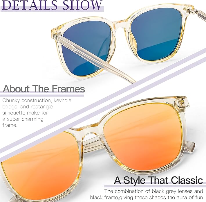 SIPHEW Oversized Square Sunglasses for Women|Lightweight Fashion Sunglasses 100% UV400 Protection|Trendy Mirrored Shade