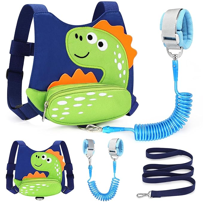 Accmor Toddler Harness Leash, Cute Dinosaur Kids Harness Children Leash with Anti Lost Wrist Link for Outdoor Travel, Adorable Child Leash Walking Harness Wristband Assistant Strap for Baby Ages1-4