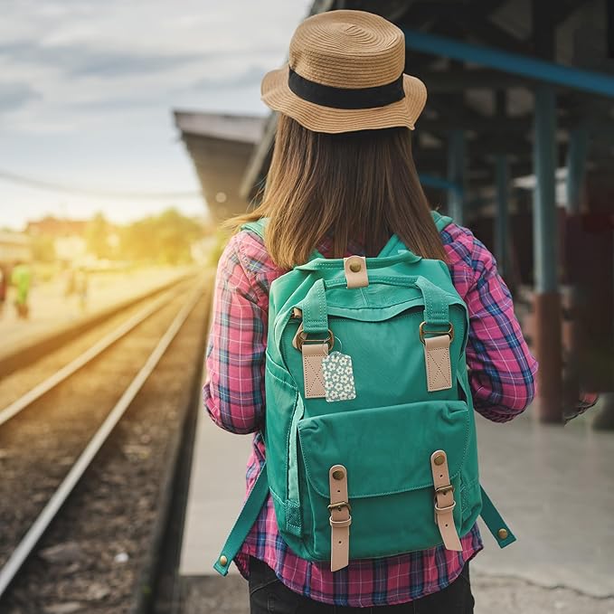 Vintage Cream Daisy 3 Pack PU Leahter Luggage Tag with Stainless Steel Loop, Pastel Pink Floral Checkerboard Travel Suitcase Labels with Privacy Cover ID Label Quickly Spot for Bags