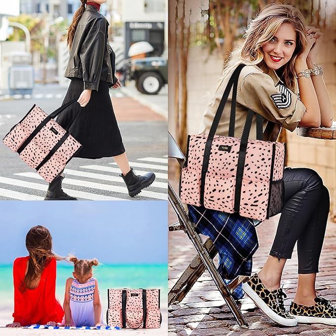 IBFUN Utility Tote Bag with 14/24 Pockets Zip Top Teacher Tote Bag for Teacher/Work Women