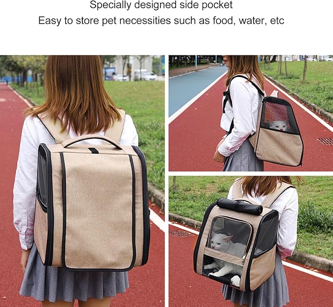 Carrying Backpack, Breathable Cat Carrier Backpack, Lightweight Portable Small Dog Backpack Carrier with Side, Ergonomic Travel for Cats and Small Dogs,