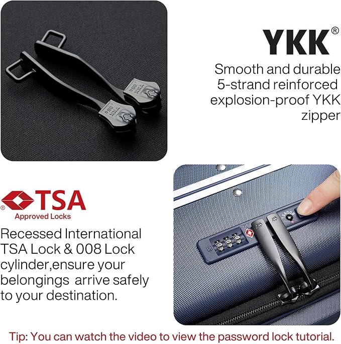 Hanke 20 Inch Carry On Luggage with Front Pocket Aluminum Frame, Hard Shell Suitcases with Wheels, Rolling Luggage, Suitcase with Lock, Travel Luggage for Weekender, Dark Blue