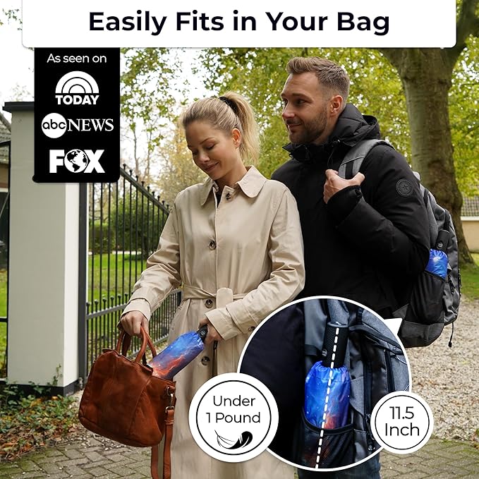 TUMELLA Strongest Windproof Travel Umbrella (Compact, Superior & Beautiful), Small Strong but Light Portable and Automatic Folding Rain Umbrella, Durable Premium Grip, Fits Car & Backpack