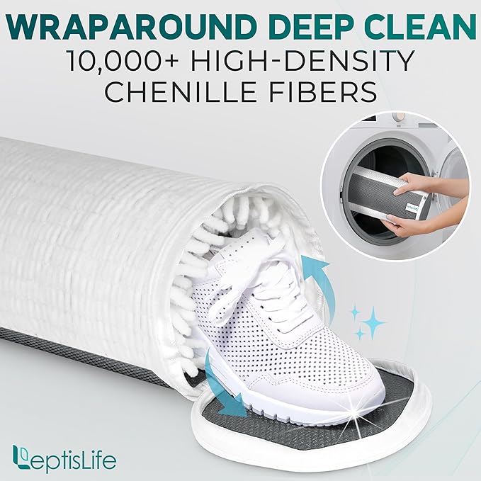 2 Pack Shoe Washing Machine Bag – Reusable Chenille Laundry Shoe Bag for Washing Machine/Dryer with Adjustable Shoe Trees, Deep Clean Protection for Sneakers, Tennis Shoes, Men & Women