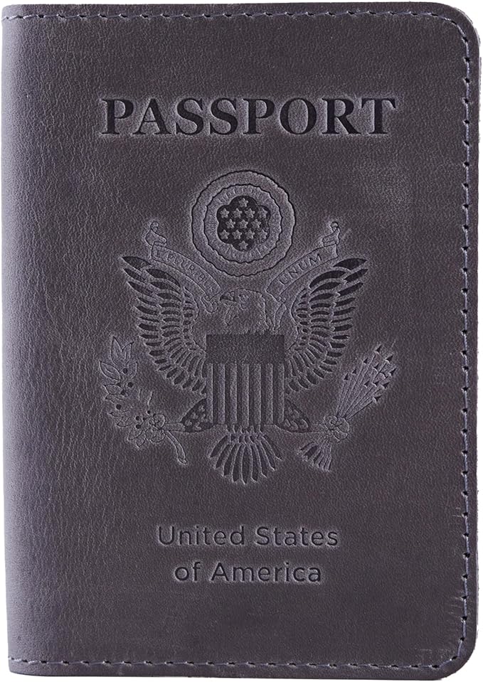 INCARNE US Passport Cover Clear - Travel Passport Wallet - Leather Passport Holder for Men Women Family with Card Slots & Note Compartmen - Sleeve Protector - Genuine Leather - Vintage Gray