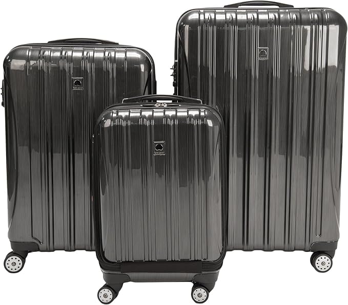 DELSEY PARIS Helium Aero Hardside Expandable Luggage with Spinner Wheels, Brushed Charcoal, Checked-Large 28 Inch