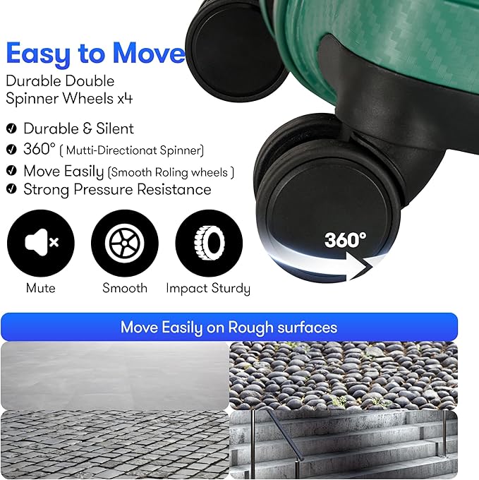 GinzaTravel 4 Piece Hardshell Expandable Luggage Sets with Spinner Wheels TSA Lock,Large Suitcases with Wheels, 20inch 25inch 29inch, Green