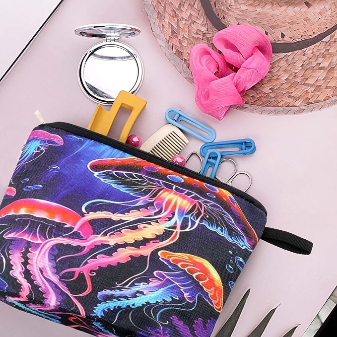 Cute Animal Lovers Gifts Tropical Jellyfish Cosmetic Bag Makeup Pouch with Zipper (jellyfish)