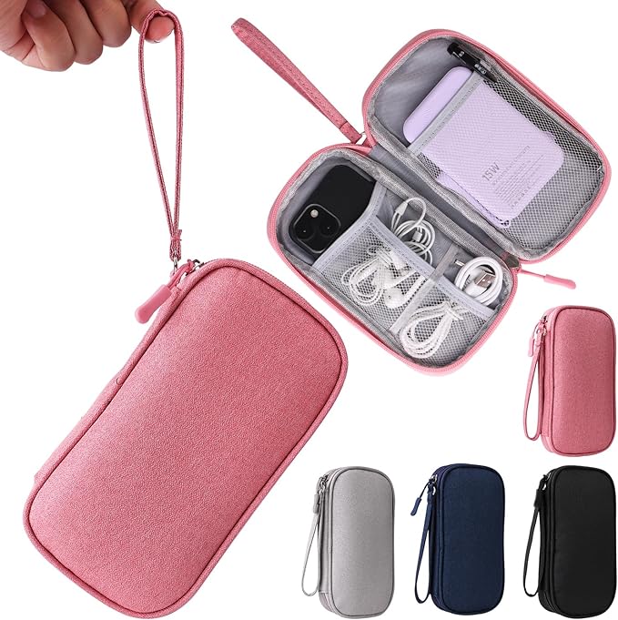 Pink Universal Cable Organizer - Electronics Accessories Bag for Charger, Phone, Memory Card & Travel Gadgets