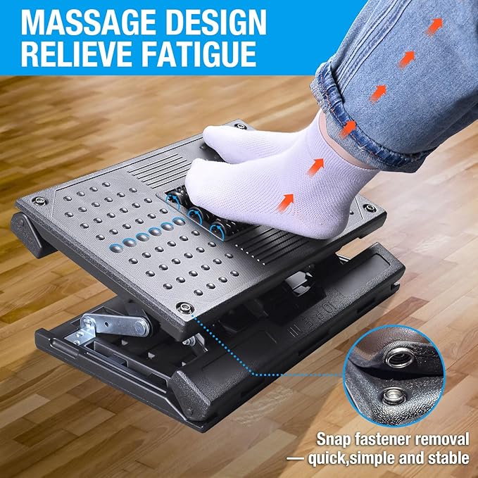 Scalebeard Foot Rest for Under Desk at Work,Height Adjustable Infinite Angle Under Desk Footrest,Ergonomic Foot Stool for Office,Gaming,Computer,Removable Pad Leg Rest with Massage Beads,All-Season