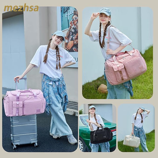 Girls Duffle Bag Woman Corduroy Travel Bag Kids Sports Duffel Bags With Shoe Compartment Wet Pocket (purple)