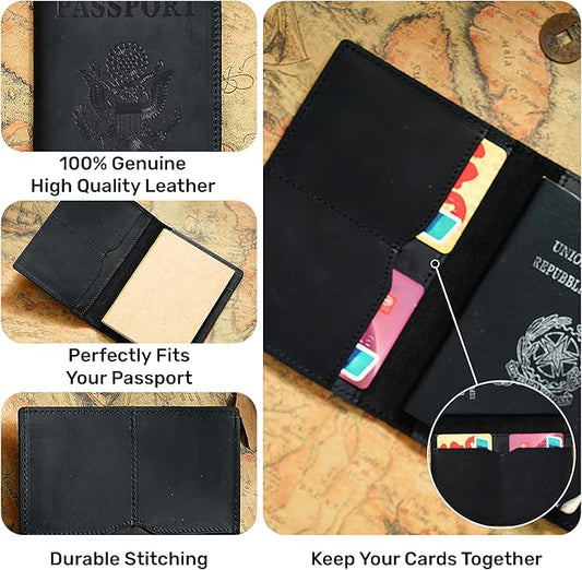 HIFA Leather Passport Holder, Handmade Passport Cover with Card and Ticket Slot - Genuine Leather, Elegant Design, Easy Access - Passport Case, Passport Wallet, Passport Holder