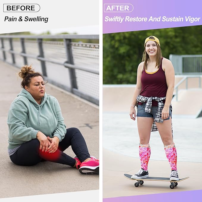 LEVSOX Plus Size Compression Socks for Women Men Wide Calf Extra Large 15-20 mmHg Knee High Sock for Nurses Pregnant Travel