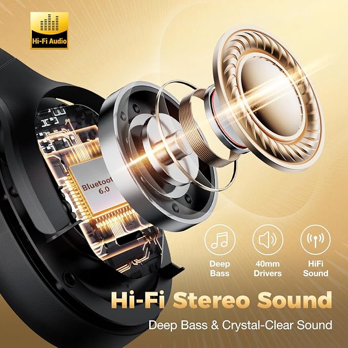 Upgraded Pro‑Level Hybrid Active Noise Cancelling Headphones, HD Sound & Big Bass, 2X Softer Comfort, Long ANC Playtime, Wireless Over-Ear Bluetooth Headphones Perfect for Home Office|Travel|Gifts