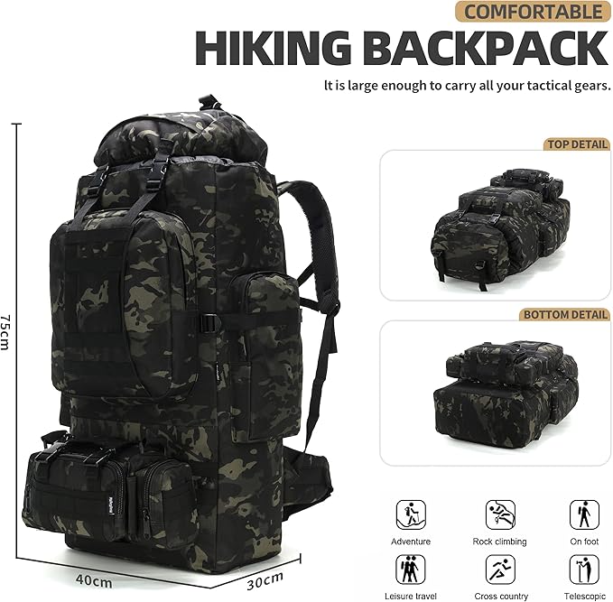 HongXingHai 100L Camping Hiking Backpack,Molle military Tactical rucksack backpack,Waterproof Lightweight Hiking Backpack