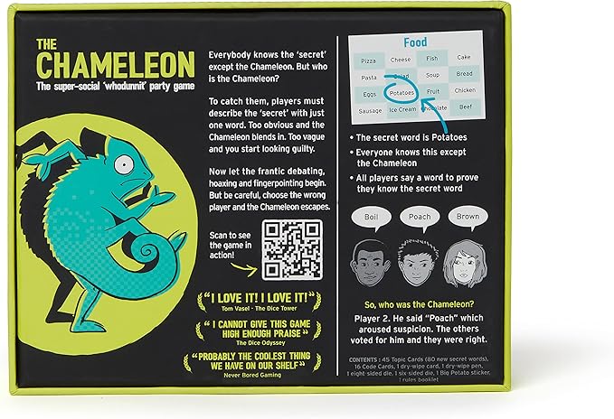 The Chameleon: Award-Winning Bluffing Board Game for Family, Adults & Friends | Includes 80 Extra Secret Words | Who is The Imposter?