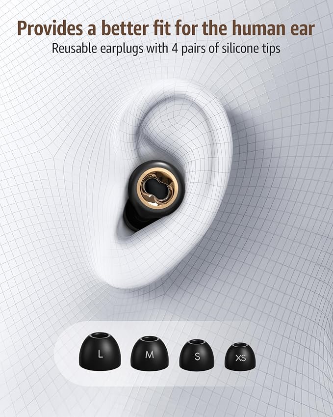 Ear Plugs for Sleeping 45DB Noise Cancelling: Ultra-Comfy Reusable Noise-Reducing Earplugs for Concerts & Travel & Snoring-Silicone Hearing Protection Earbuds with 8 Eartips - Black