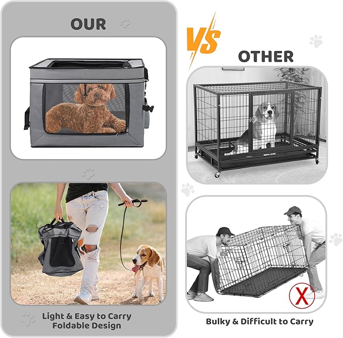 Foldable Pet Crate for Dogs & Cats, Portable Soft-Sided Kennel with Oxford Fabric, Lightweight & Easy to Carry, Travel & Indoor Use, Small