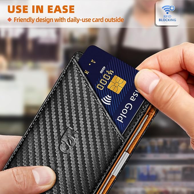 KS Mens Wallet Gift Airtag or Standard Use,Slim Front Pocket Leather Wallet Money Clip 11 cards RFID Blocking