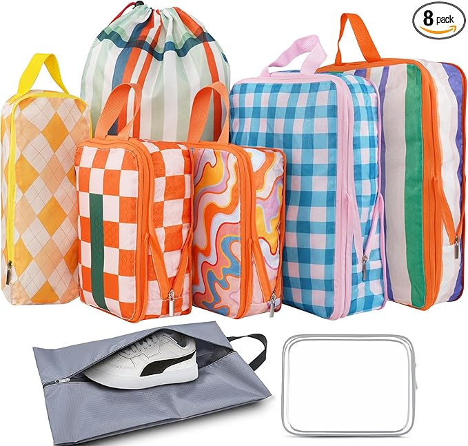 8 Pcs Compression Packing Cubes for Travel, Lightweight Waterproof Luggage Organizer Bags Set, Washable Packaging Cubes for Women Backpack Carry-On Suitcases