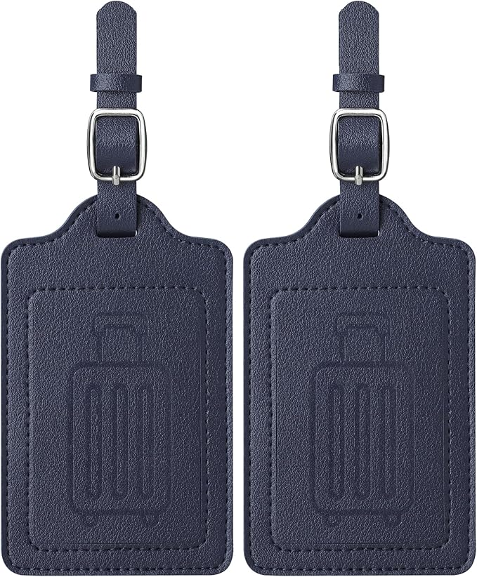 Teskyer Luggage Tags for Suitcases, TSA Approved with Privacy Protection Cover, Premium Faux Leather Bag Tags for Travel - 2 Pack, Blue