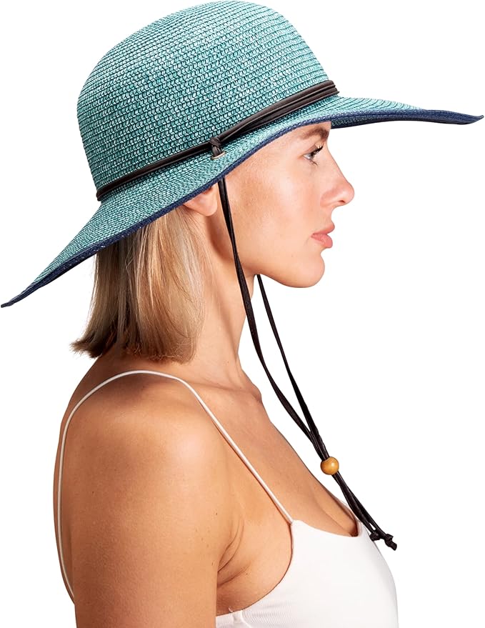 Sloggers Women's Wide Brim Braided Sun Hat with Wind Lanyard - UPF 50+ Maximum Sun Protection