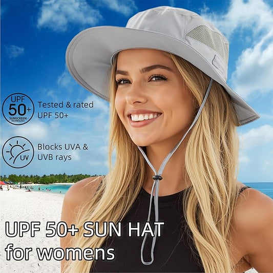 Connectyle Women's UPF 50+ Sun Hat UV Protection Wide Brim Bucket Hat Summer Beach Hats Fishing Hiking Outdoor Safari Hats